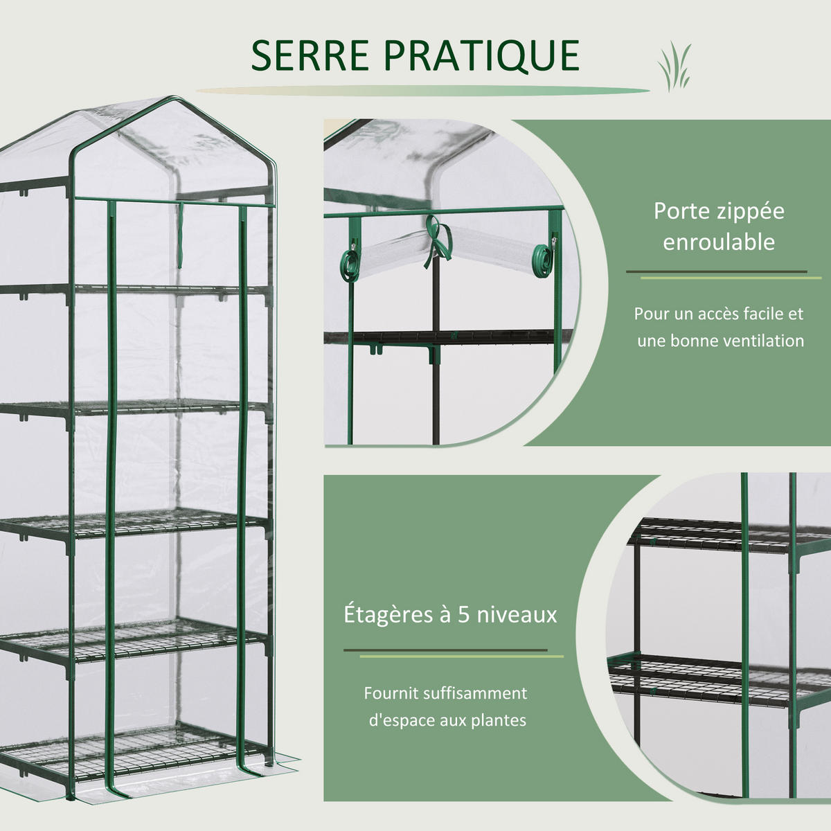 GEWÄCHSHAUS DE-11906 mit 5 Etagen & Tür Transparent - Transparent, Kunststoff (49/193/69cm) - ComfortXL