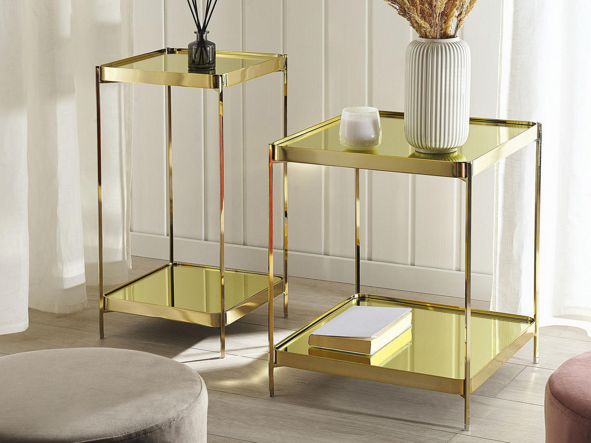 BEISTELLTISCH Glas gold quadratisch 29/29 cm Alsea - Goldfarben, Metall (29/29/60cm) - Beliani