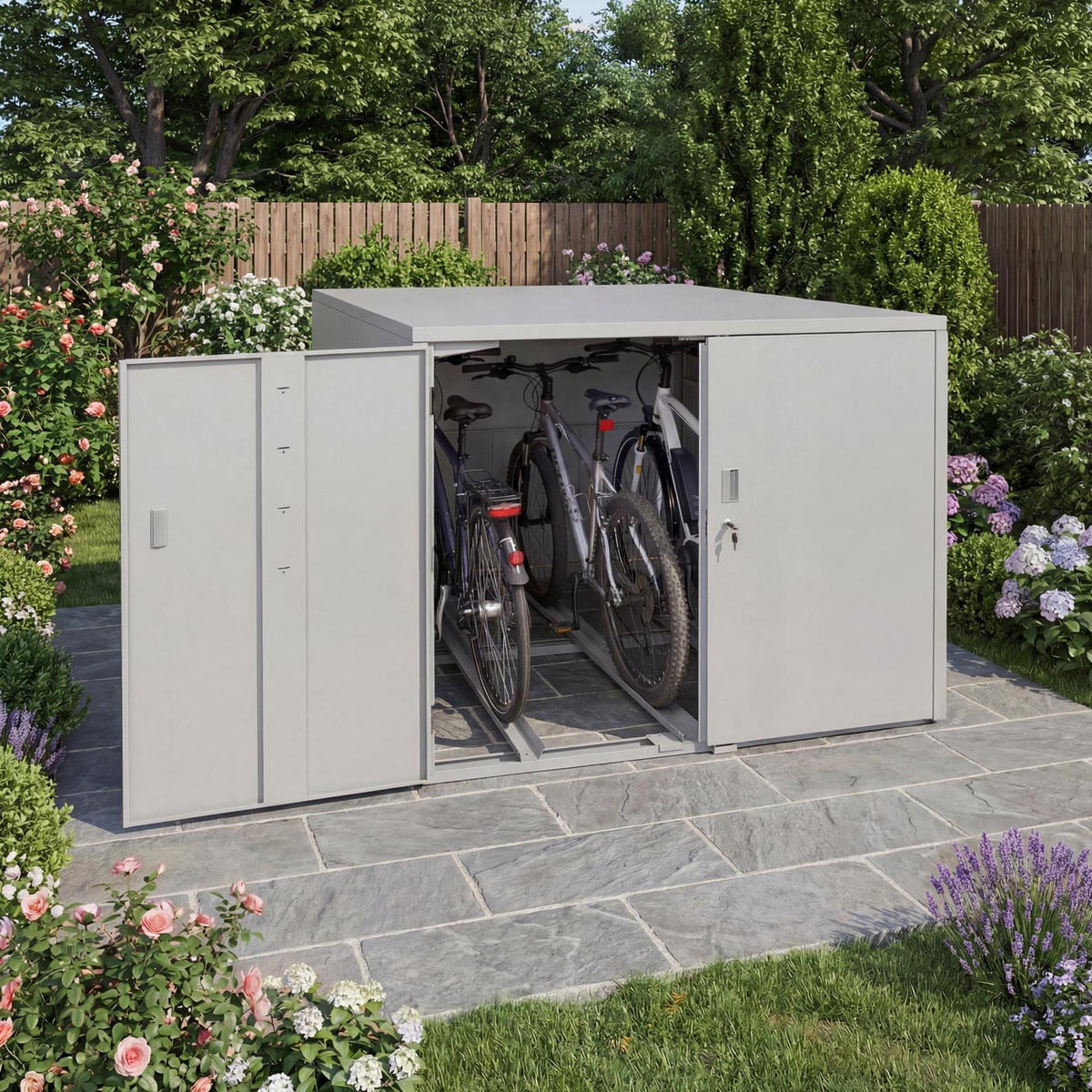 FAHRRADGARAGE rechteckig Hellgrau - Hellgrau, Metall (148/124/208cm) - MCW