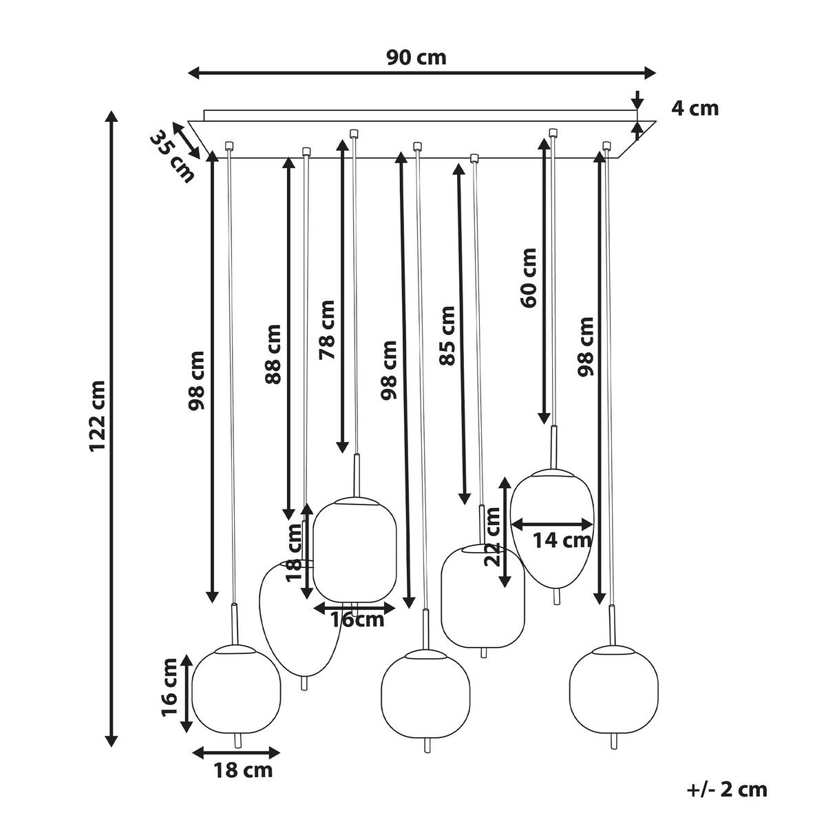PENDELLEUCHTE Tarlo 90x35x122 cm - Silberfarben, Glas (35/90/122cm) - Beliani