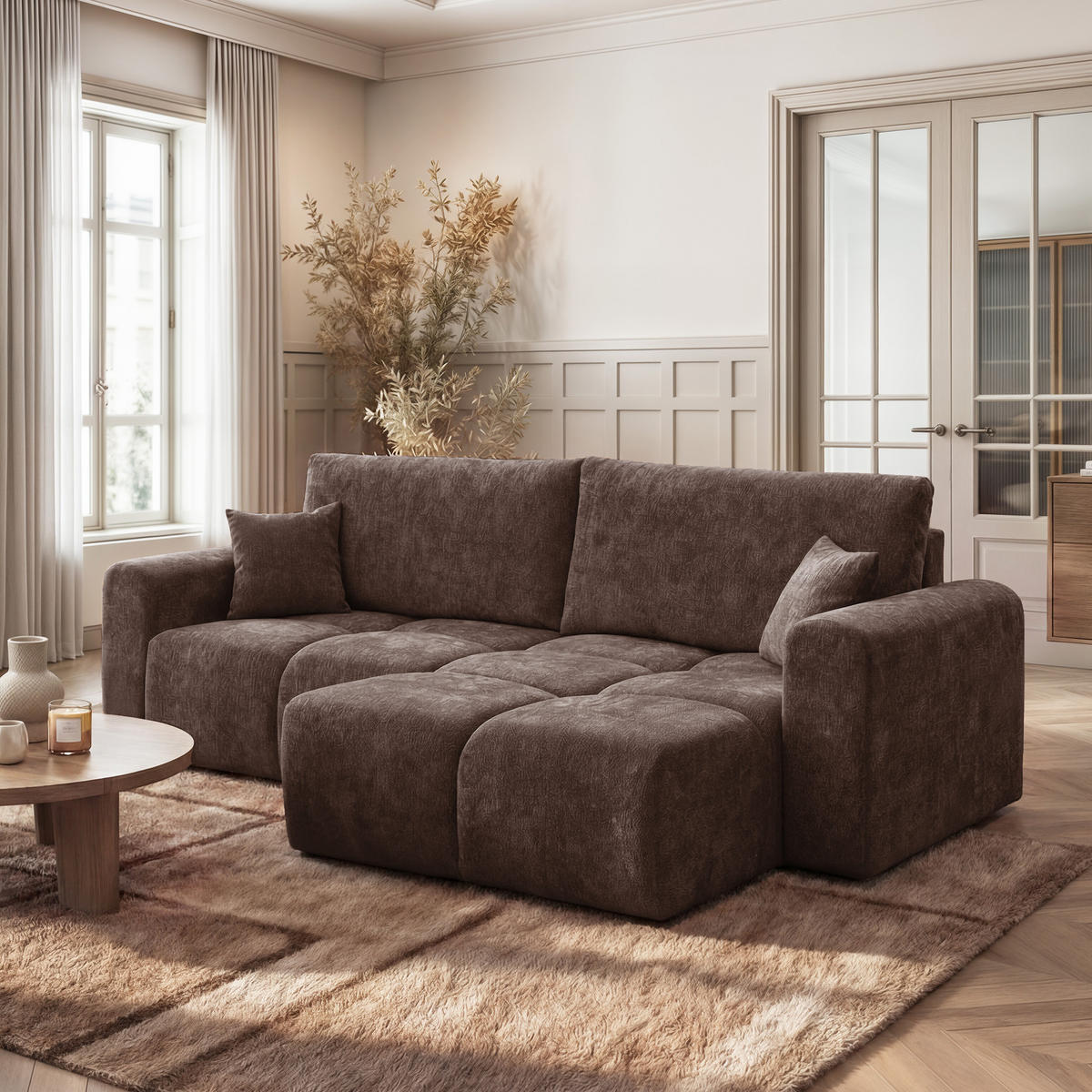 ECKSOFA BALOO mit Schlaffunktion und Bettkasten Braun - Braun, Holzwerkstoff/Kunststoff (250/90/160cm) - Idohome