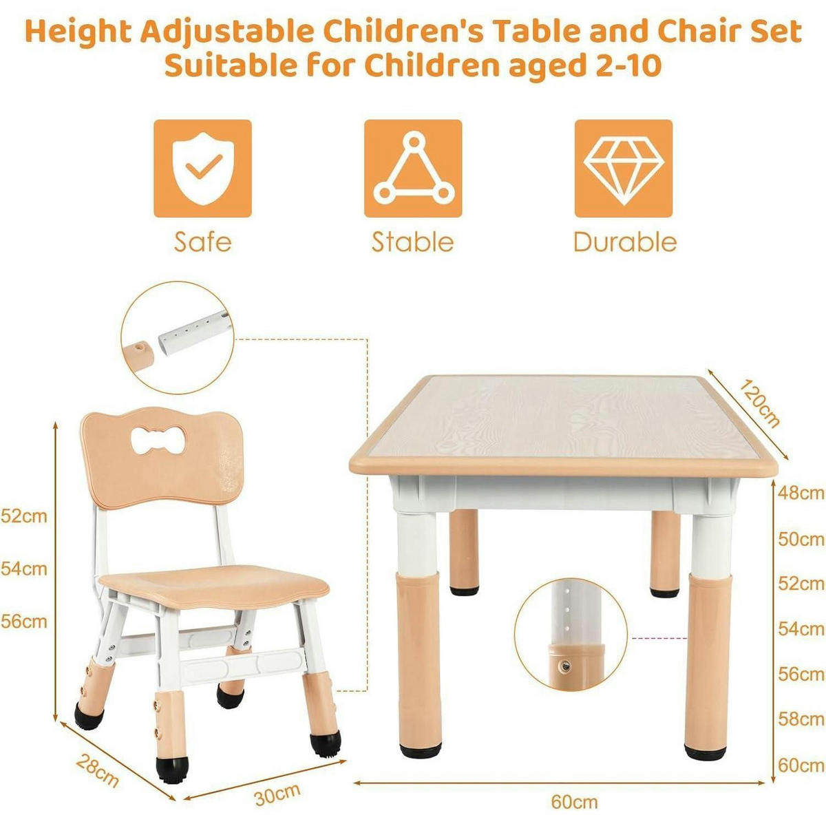 KINDERTISCH- und Stuhl-Set 5-teilig Höhenverstellbar Gelb 120 x 60 cm - Multicolor, Kunststoff (60/60/120cm)