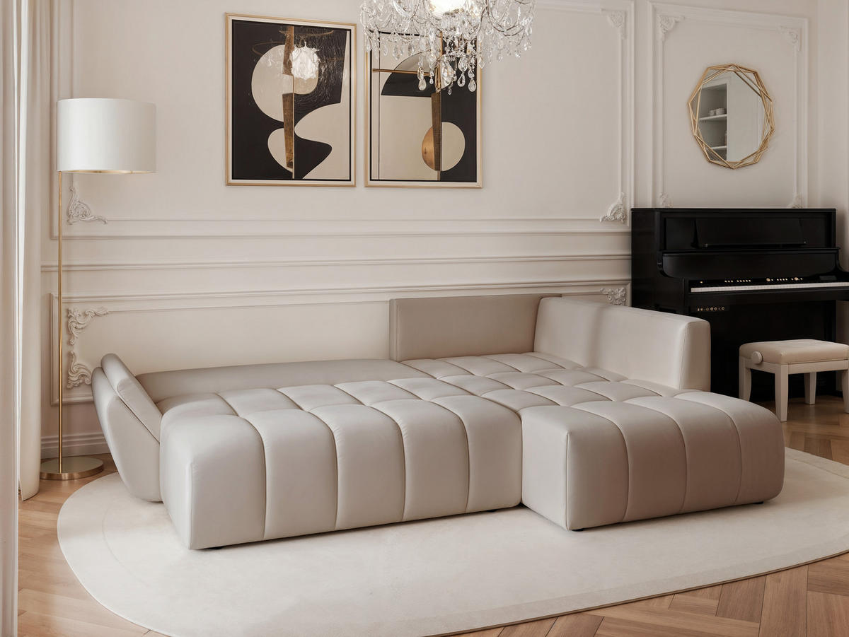ECKSOFA DOLCE mit Schlaffunktion und Bettkasten Beige-Grau - Greige, Holzwerkstoff/Kunststoff (266/190cm) - Idohome