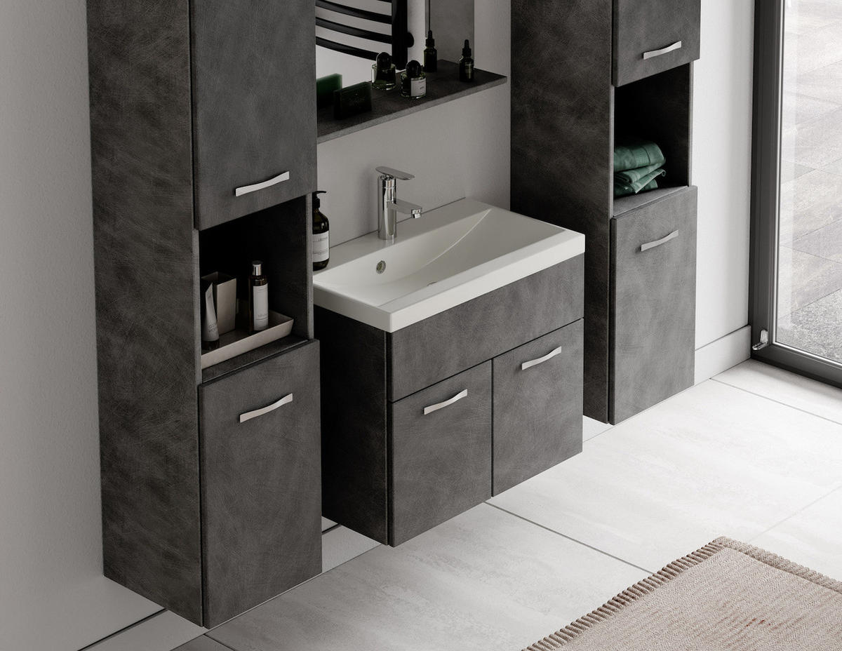 BADMÖBEL-SET Montreal 5 Teile Dunkel Grau - 60 x 35 x 51 cm - Grau, Holz (60/51/35cm) - Badplaats