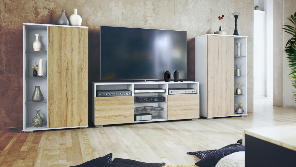 WOHNWAND Davos Eiche Natur - Eichefarben, Holzwerkstoff (329/134/35cm) - Vladon