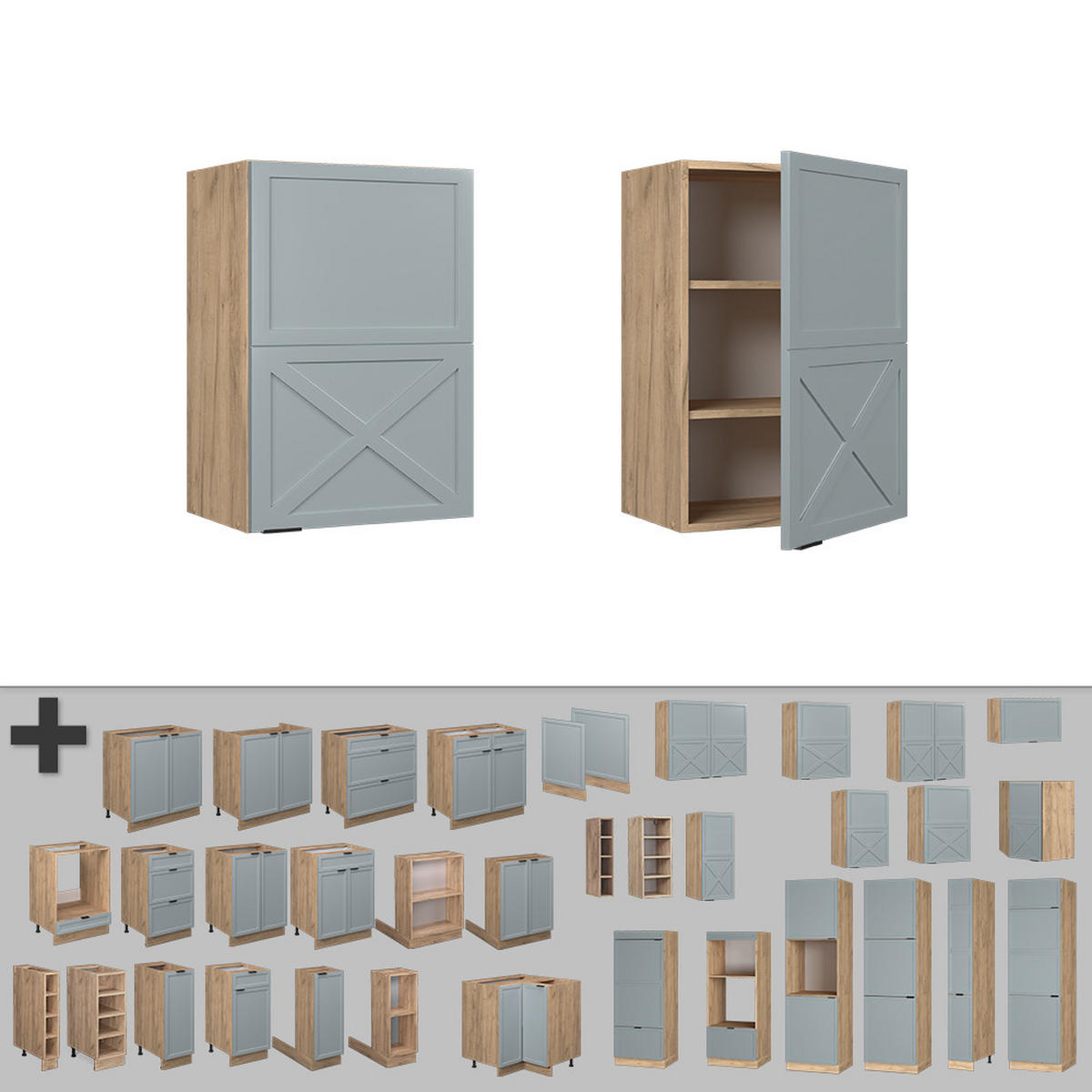 HÄNGESCHRANK Fame-Line Hellblau-grau 50 cm - Honigeiche/Eiche Wotan, Holzwerkstoff (50/72/34.1cm) - Vicco