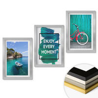 WANDBILDER 3er Set - 20x30 cm Silberner Rahmen - Inspiration für ein Fahrrad mit Seeboot - Silberfarben, Kunststoff (20/30cm) - ArtPrintCave