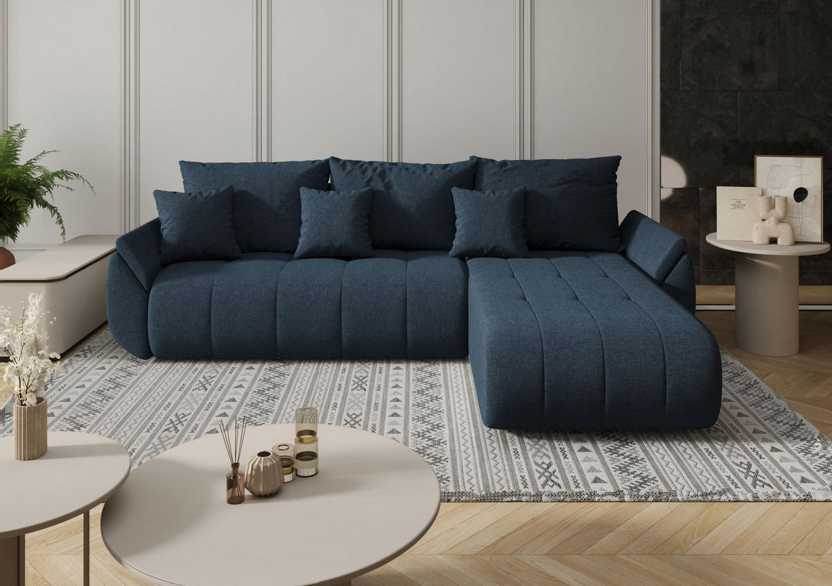 ECKSOFA mit Schlaffunktion TOKYO Wind 77 - Dunkelblau, Textil (280/185cm) - Bedante