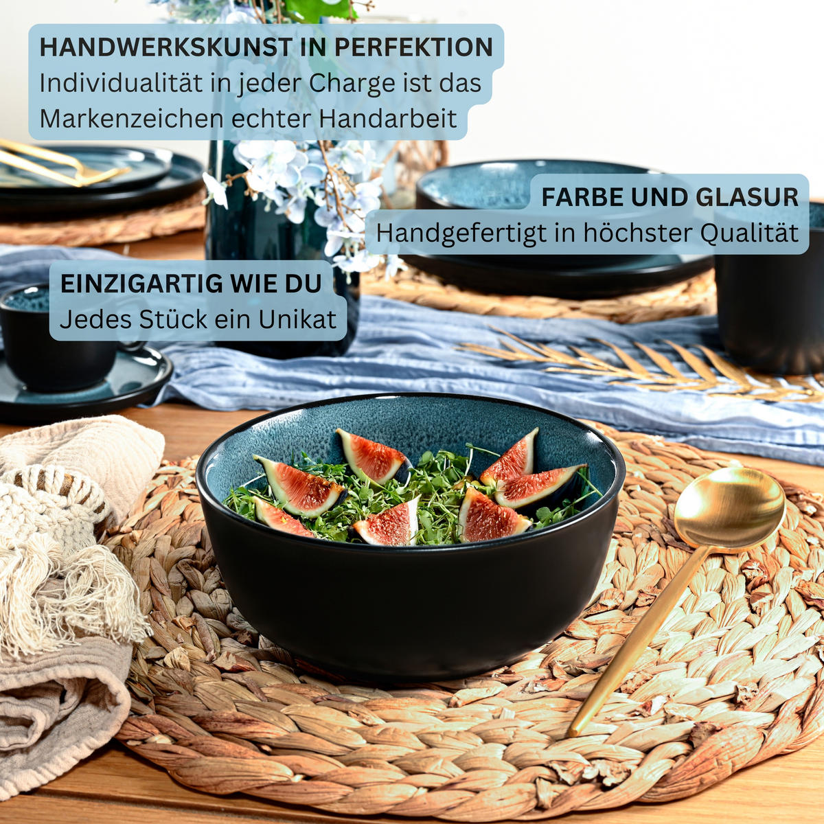 TAFELSERVICE VIGO - 36 teilig aus Steingut 12 Personen - Blau, Stein (50/30/80cm) - Sänger