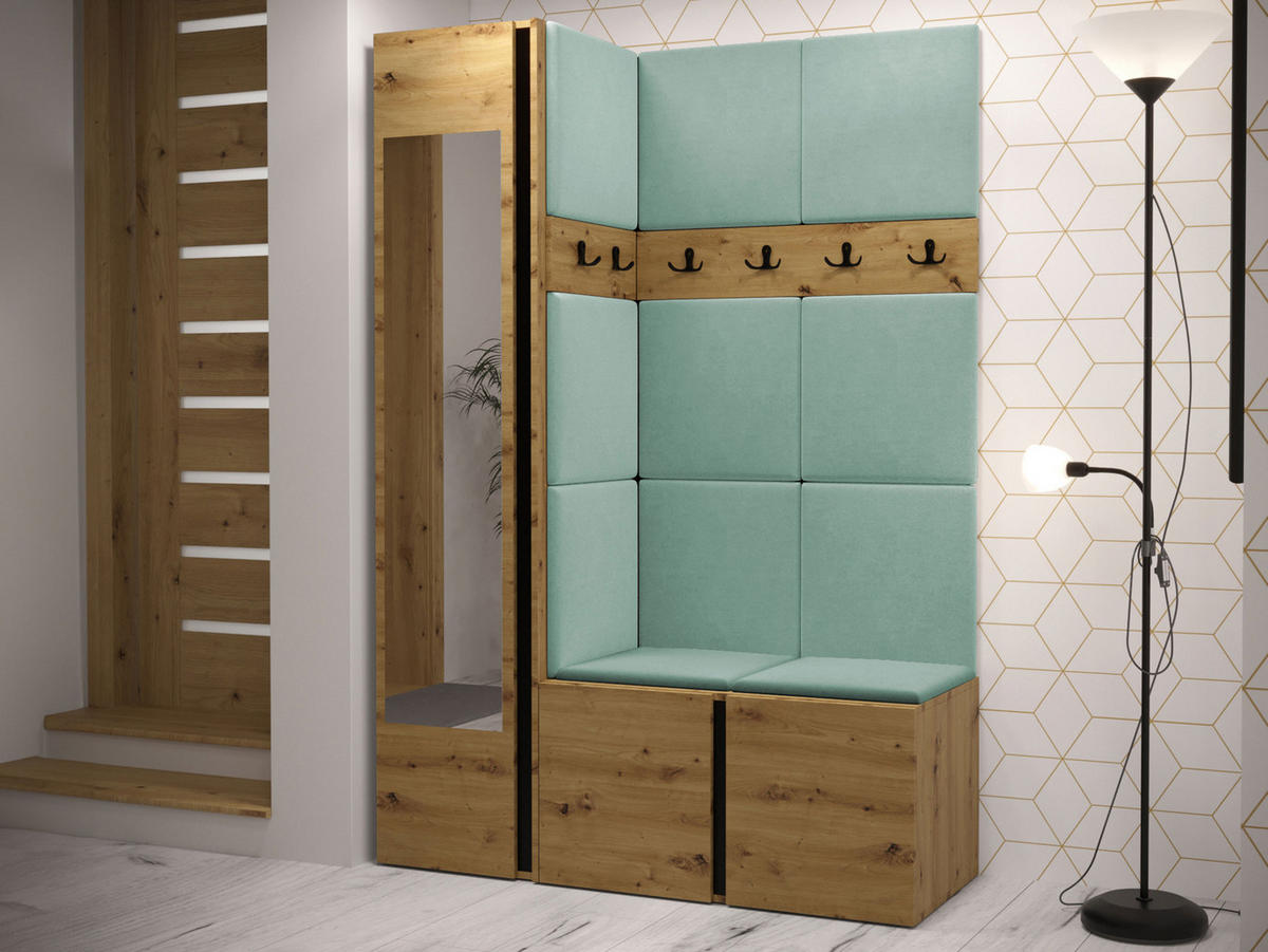 GARDEROBEN-SET Orion X - Eiche Artisan/Mintgrün, Holzwerkstoff/Kunststoff (124/186/46cm) - MIRJAN24