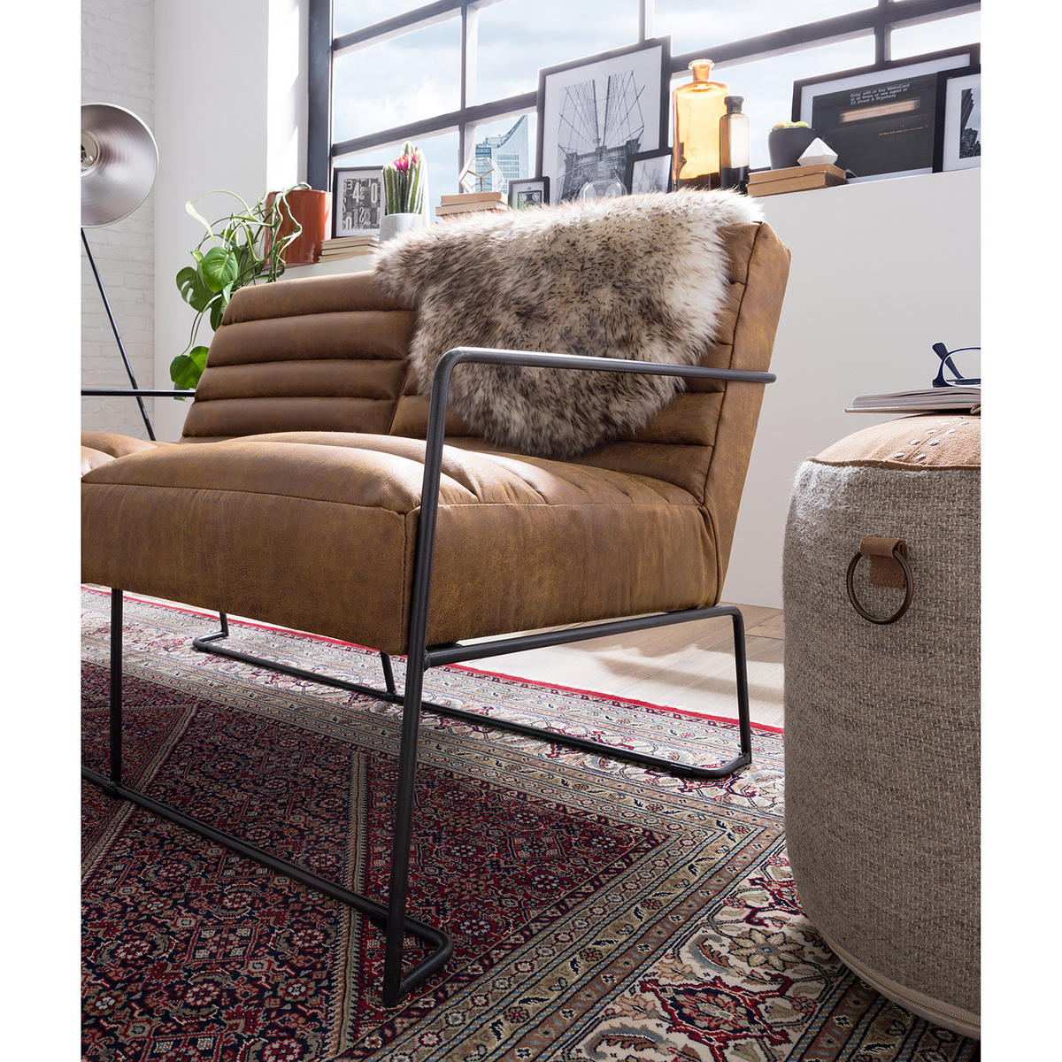 2-SITZER SOFA - Antiklederlook - Schlammfarben, Textil (121/81/78cm) - home24