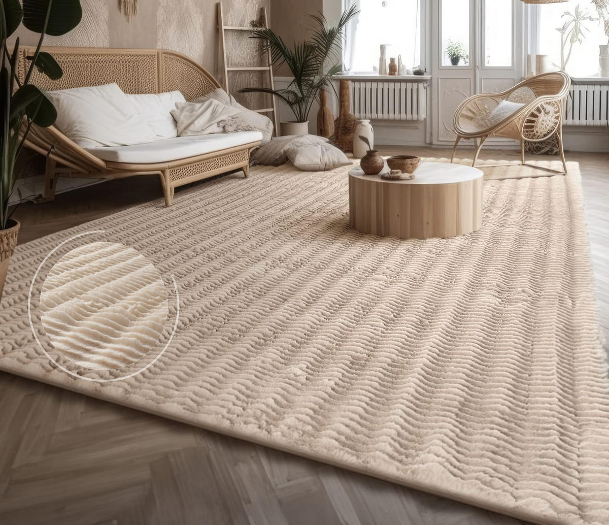 HOCHFLORTEPPICH Rauten Creme 60 x 100 cm - Creme, Kunststoff (60/100cm) - TT Home