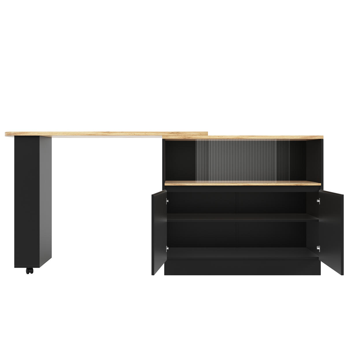BARTISCH 90/45/100 cm Schwarz drehbares Sideboard aus MDF mit Glasschiebetür - Schwarz, Holzwerkstoff (90/45/100cm) - OKWISH