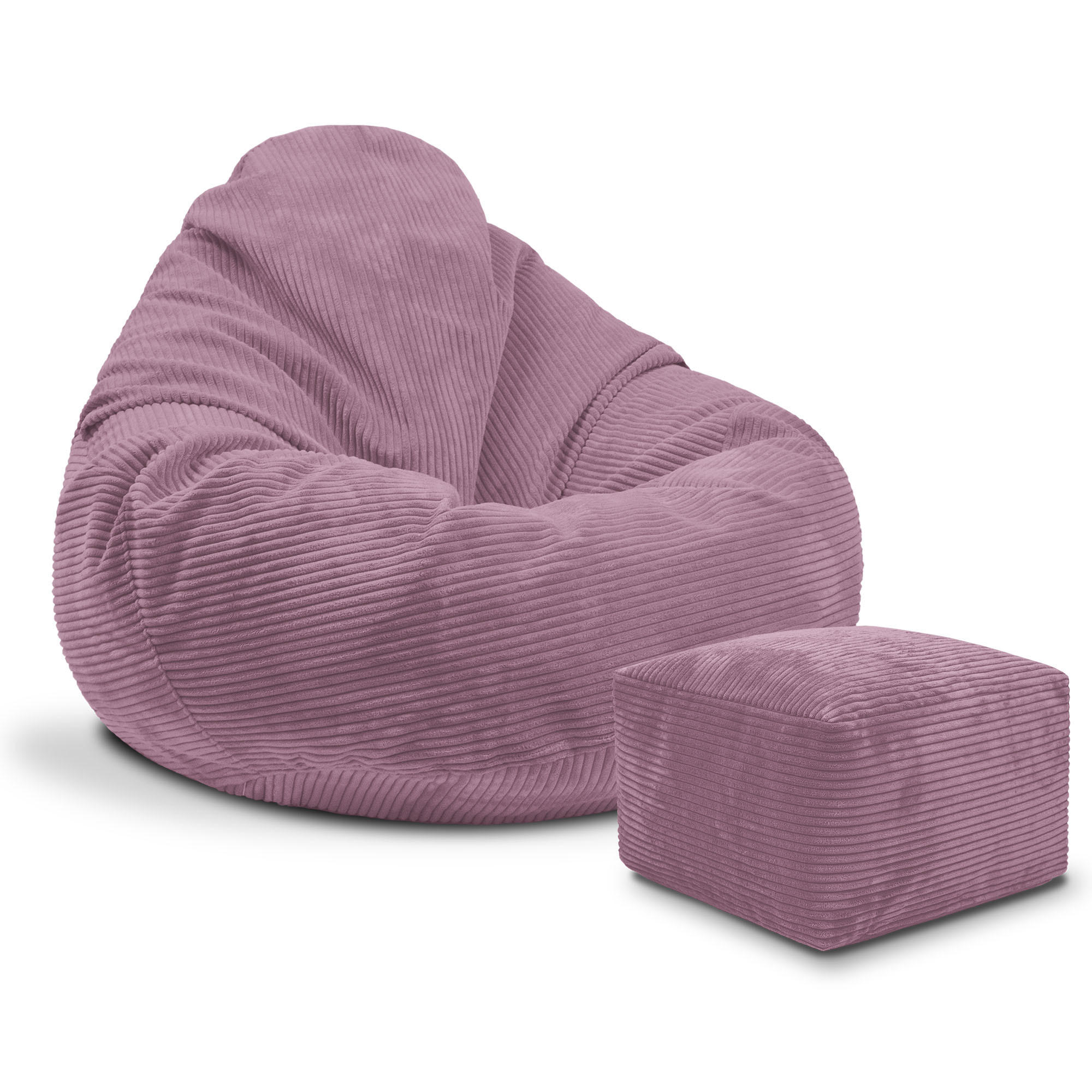 SITZSACK PARADISE MIT FUßSTÜTZE Kordsamt 2-tlg Plum Smoothie M - Violett, Textil (90/100/90cm) - Dreamroots
