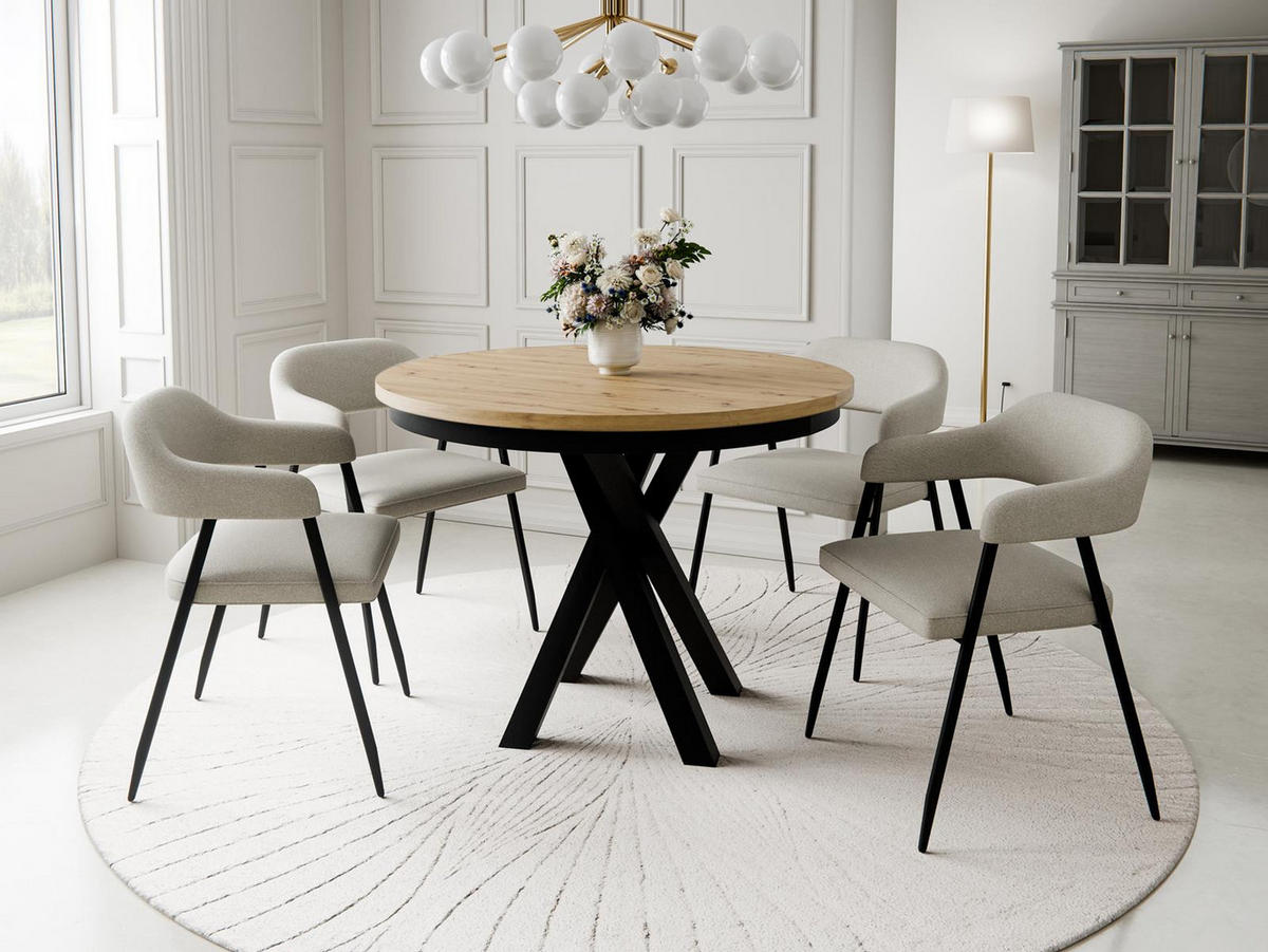 ESSTISCH Eiche artisan + schwarz LOFTO - Schwarz/Braun, Holzwerkstoff/Metall (100/100/77cm) - Compleo24