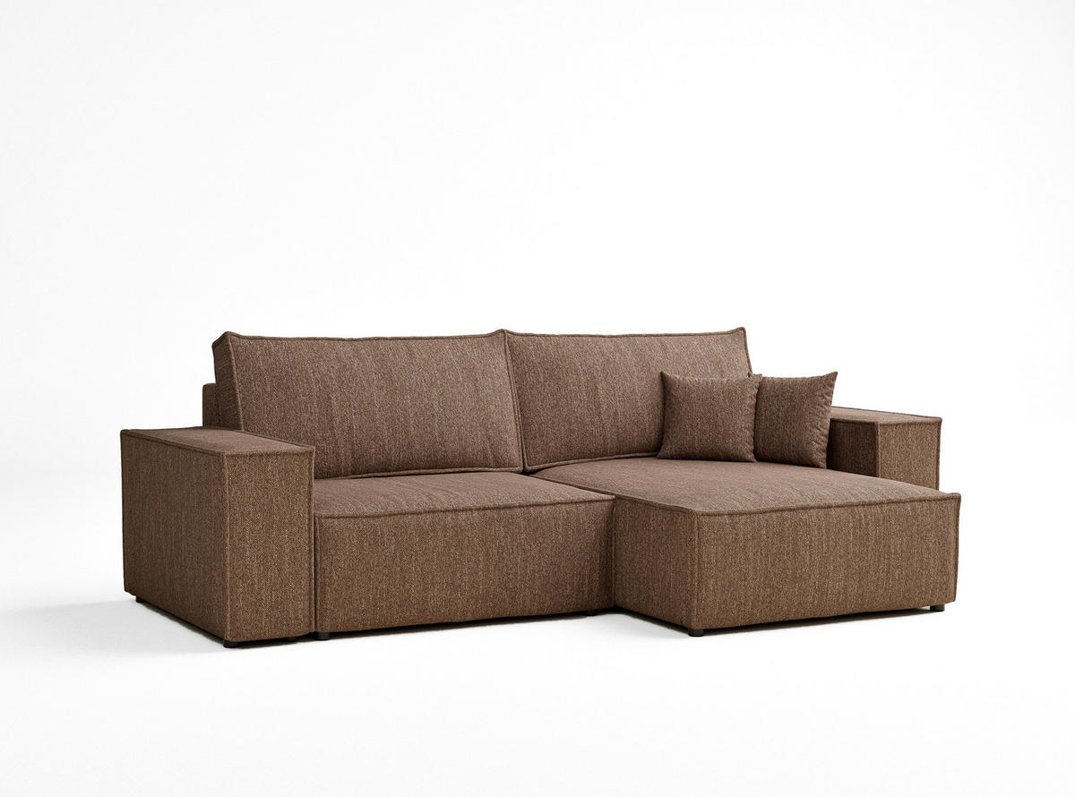 ECKSOFA MIT SCHLAFFUNKTION Zaya Hellbraun Webstoff - Hellbraun/Schwarz, Holz/Holzwerkstoff (255/148cm) - Maison de Reve