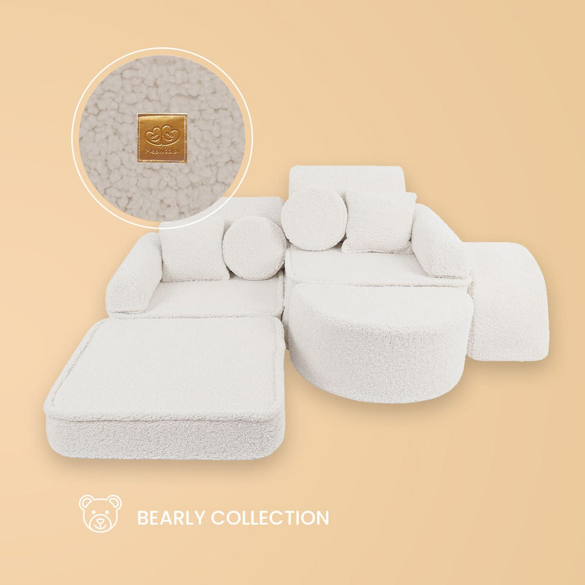 KINDERSOFA, Bearly, Pocket Basic, Cremig - Creme, Textil (120/25/60cm) - MeowBaby