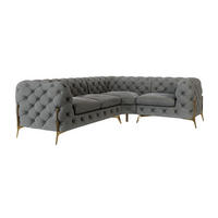 ECKSOFA Chesterfield Lexi Grau Samt, Ottomane rechts - Goldfarben/Grau, Holz/Textil (264/204cm) - S-Style Möbel