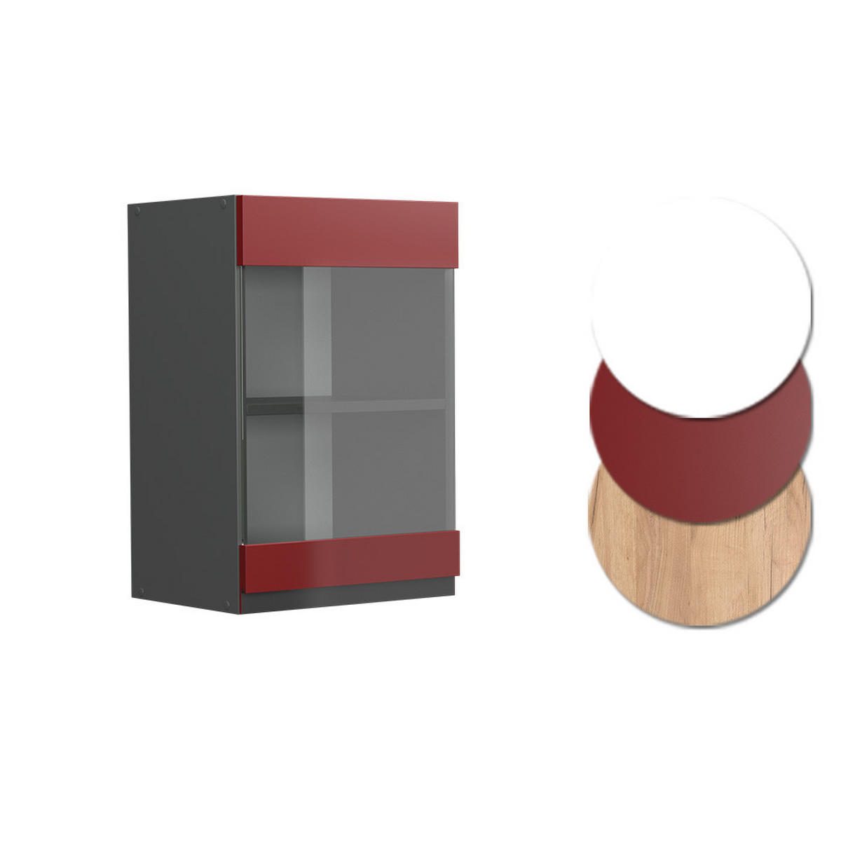 KÜCHENGLASSCHRANK R-Line Rot 40 cm J-Shape - Anthrazit/Rot, Holzwerkstoff (40/60/31cm) - Vicco