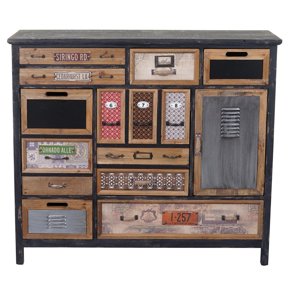 APOTHEKER-SCHRANK TANNE Schwarz, Multicolor - Multicolor/Schwarz, Holz (110/100/32cm) - MCW