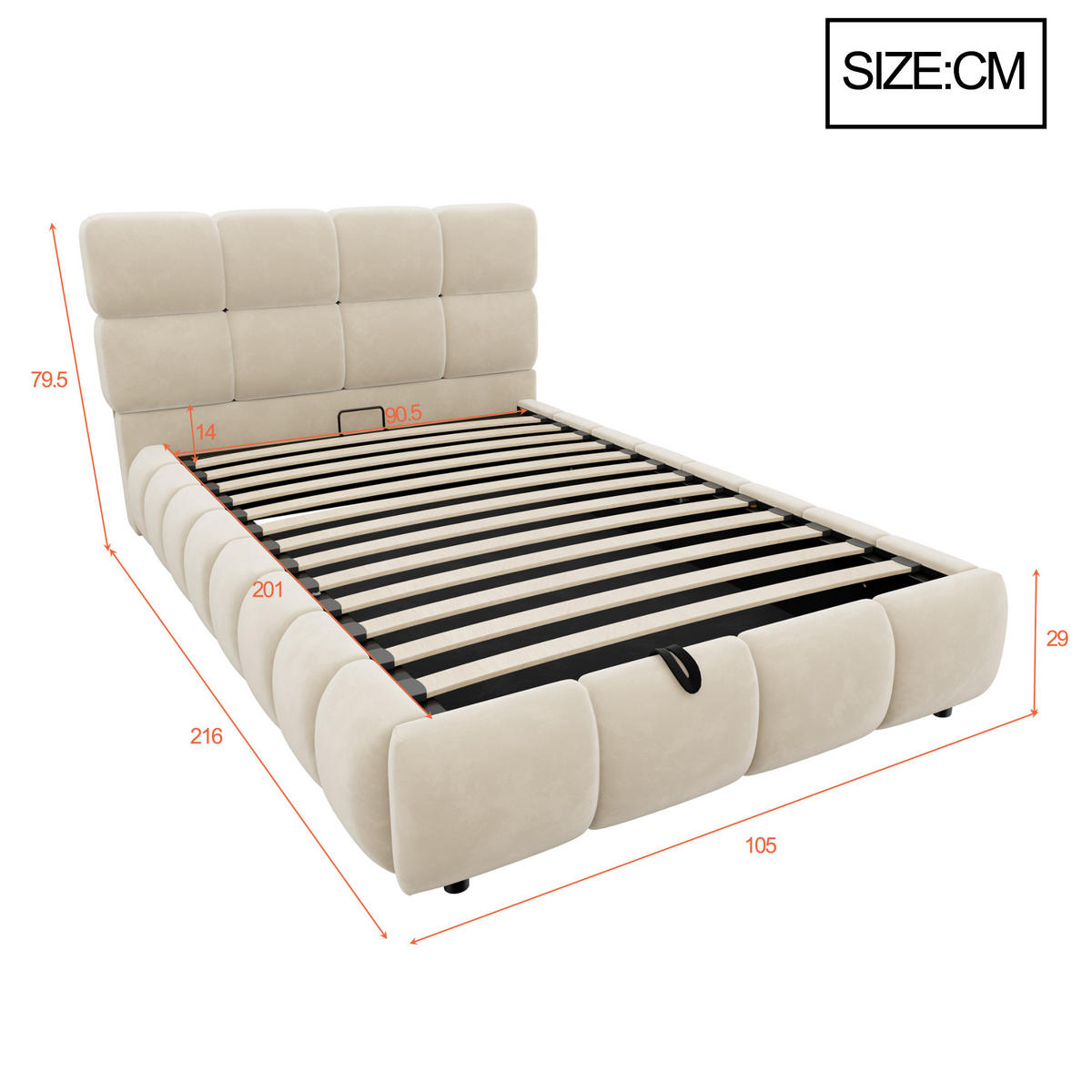 POLSTERBETT 90/200 cm in Beige mit Bettkasten, LED, Samt und gepolstertem Kopfteil - Beige, Holzwerkstoff/Textil (90/200cm) - STILVORA