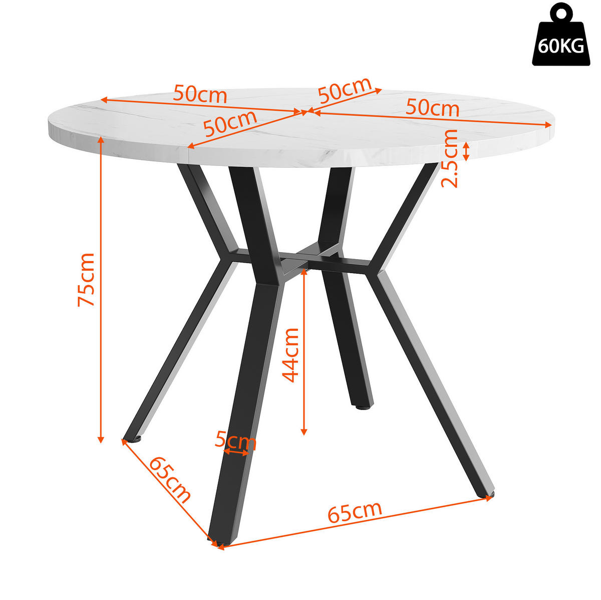 JÍDELNÍ stůl 100/100/75 cm bílá/černá z MDF a oceli s mramorovým dekorem - bílá/černá, kompozitní dřevo (100/100/75cm) - OKWISH
