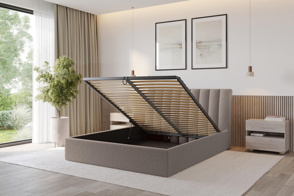 POLSTERBETT mit Bettkasten und Lattenrost, Boxbett ohne Matratze - ILAN 180x200 Braun - Braun, Holzwerkstoff/Textil (180/200cm) - ALTDECOR