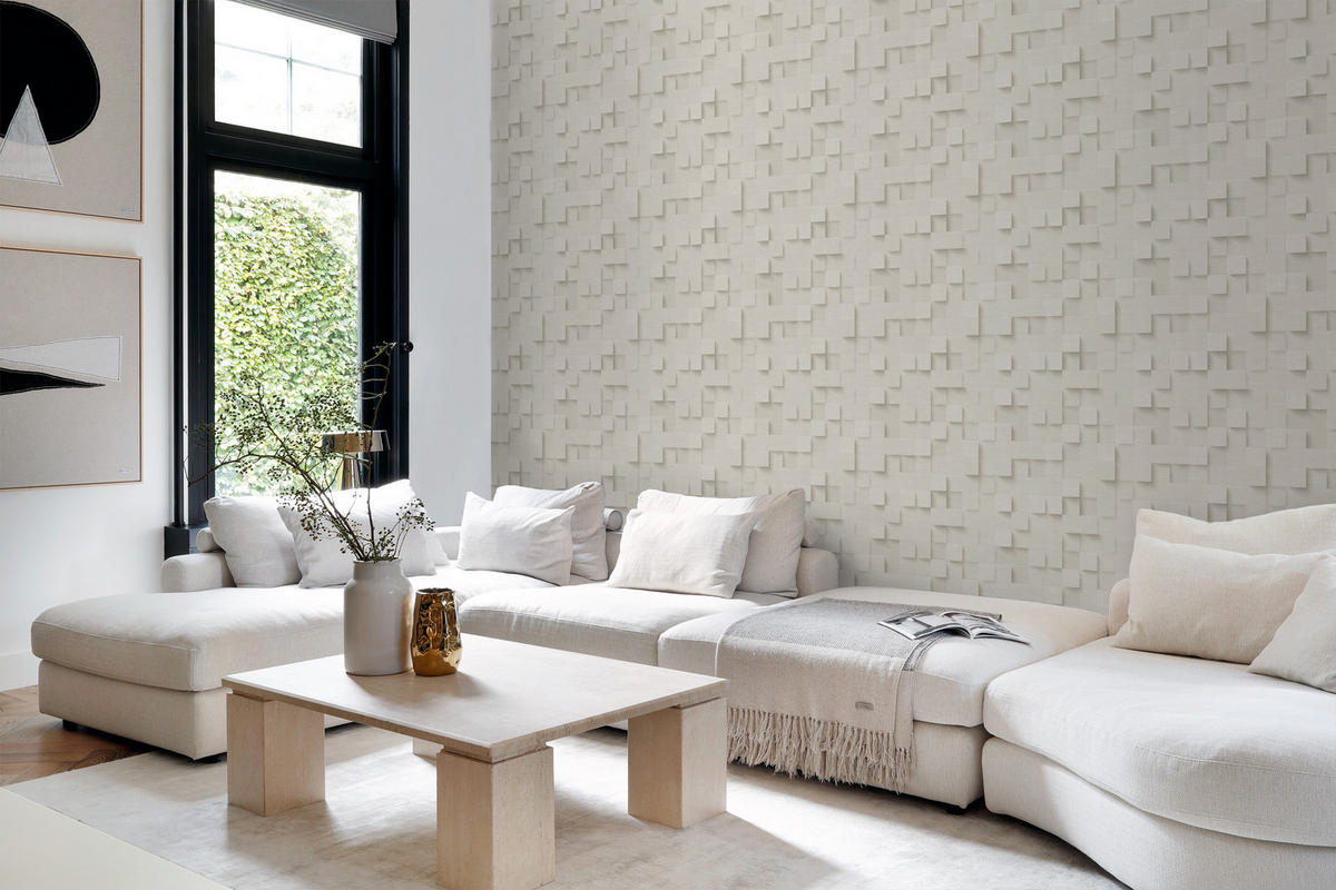TAPETE 3D-Würfel 50 x 900 cm - Beige, Papier (50/900cm) - Origin Wallcoverings