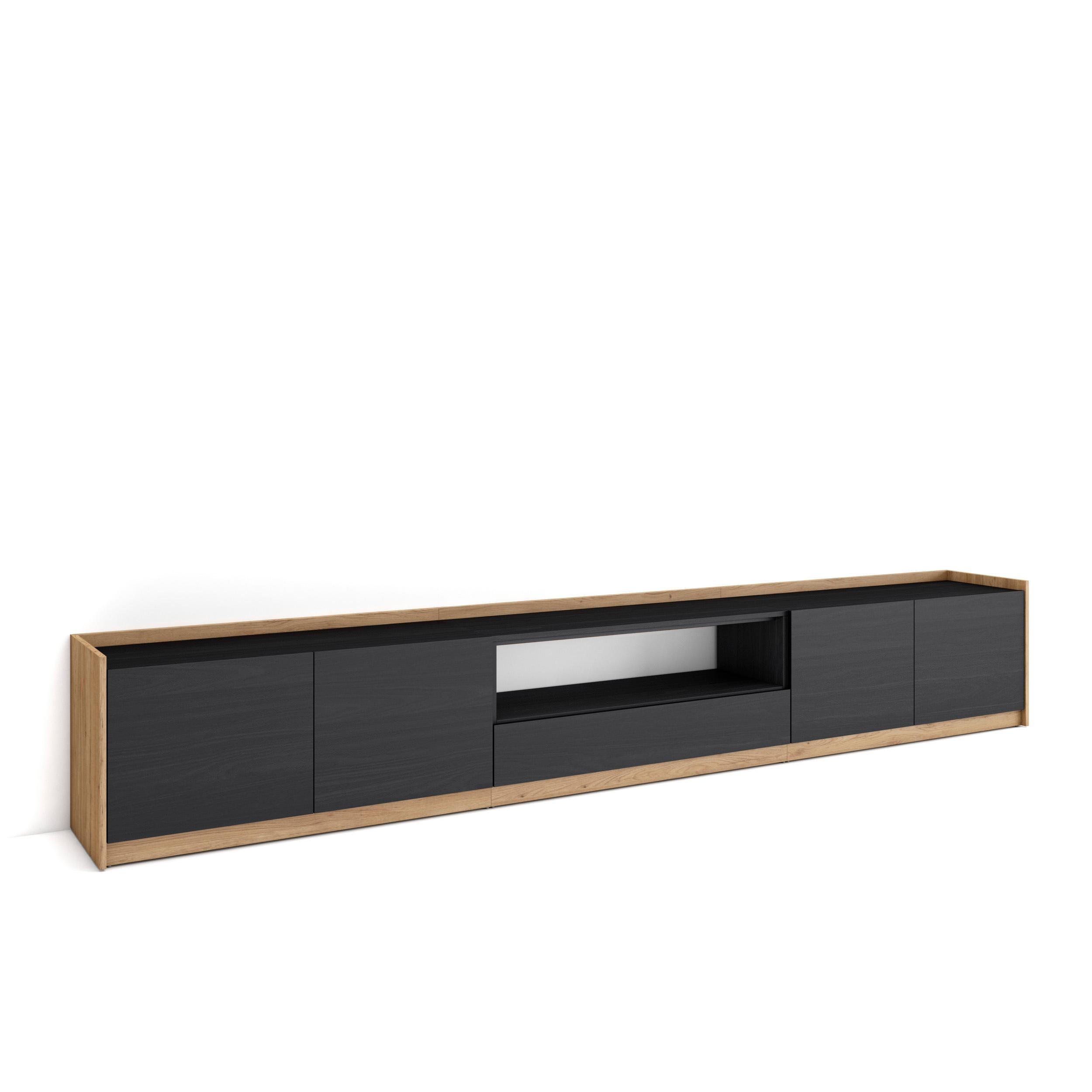 TV-SCHRANK, Lowboard, Schwarz Eiche, 310/37/50cm - Schwarz, Holzwerkstoff (310/50/37cm) - Skraut Home
