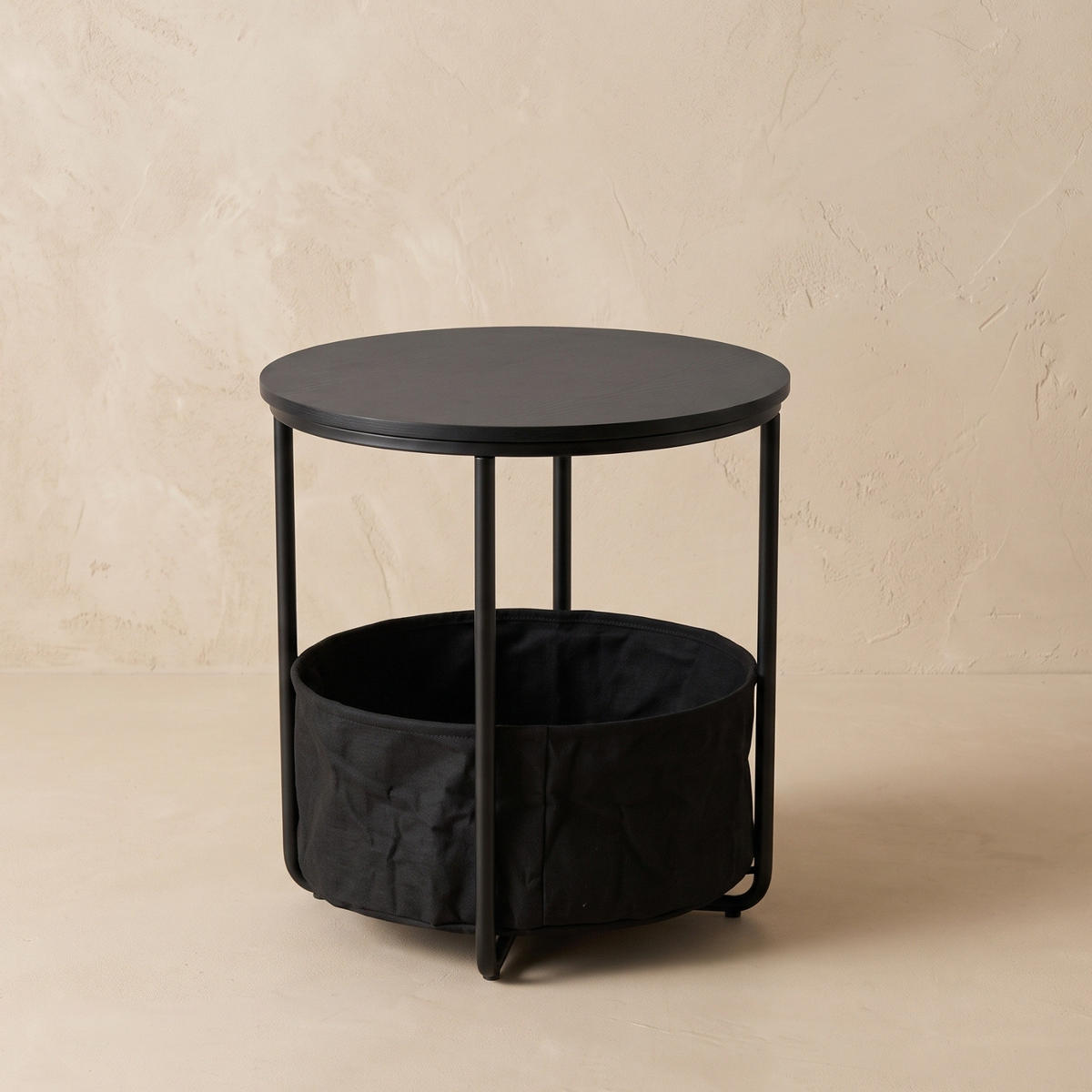 BEISTELLTISCH mit Korb rund Schwarz 45/45/50 cm - Schwarz, Metall (45/45/50cm) - SCENA LIVING