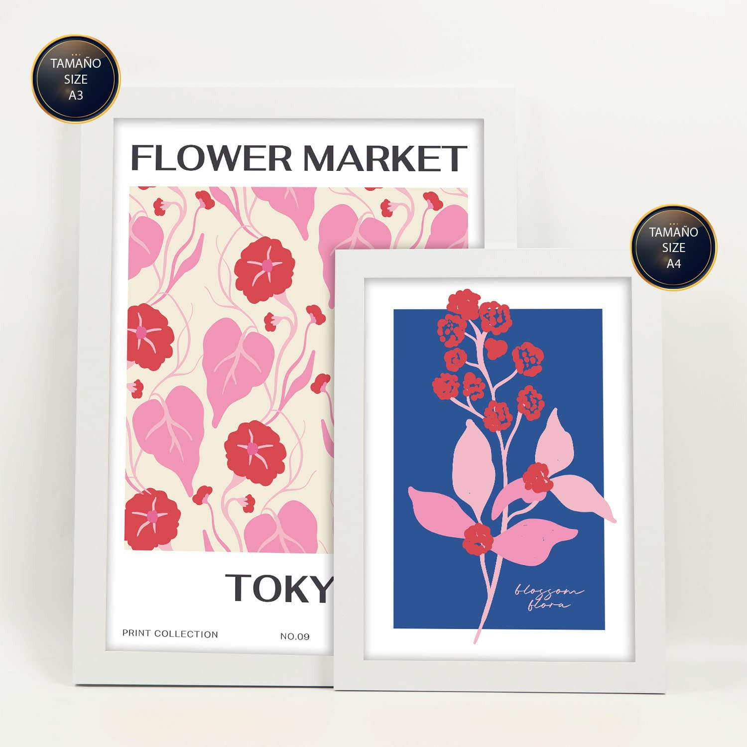 POSTER Set Mit 6 Blumen Blumenmarkt Natur Und Botanikdrucke Für Innenarchitektur A3 & A4 Weißer Rahmen - Weiß, Papier (29/3cm) - Nacnic