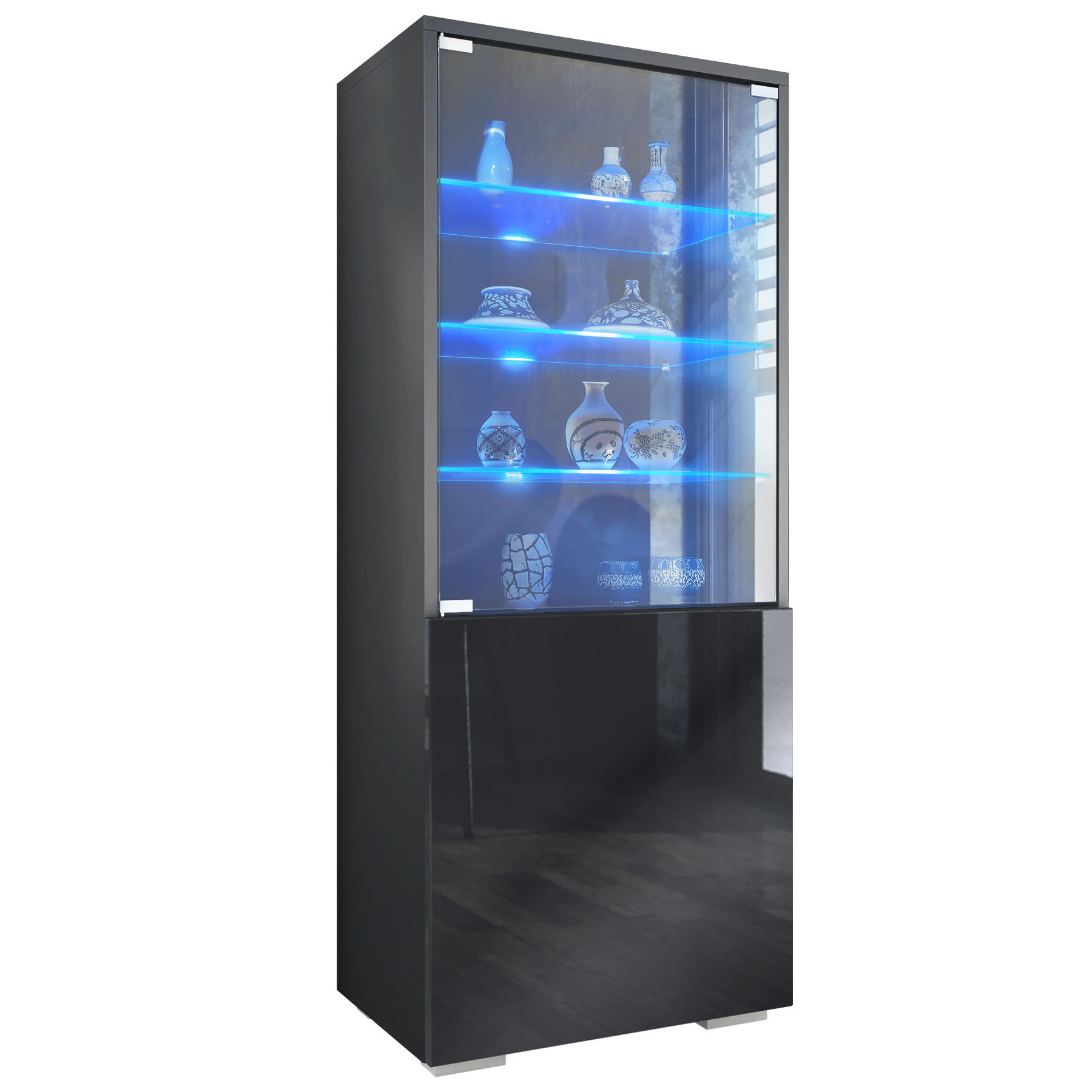 Vladon Vitrine Schwarz Hochglanz 50x122.5x34.5 cm