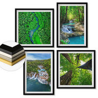WANDBILDER 4er-Set - 50x50 cm & 40x60 cm Schwarzer Rahmen - Wasserfälle grüner Wald Wasser - Schwarz, Kunststoff (50/50cm) - ArtPrintCave