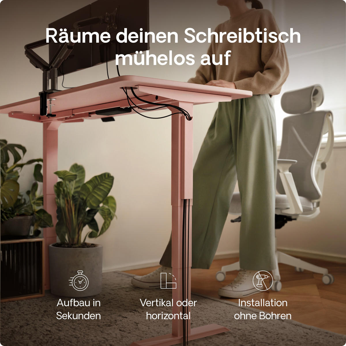 MAGNETISCHER Kabelkanal Schreibtisch Rosa, 37x5x2,5cm - Pink, Metall (37/5/2.5cm) - Desktronic