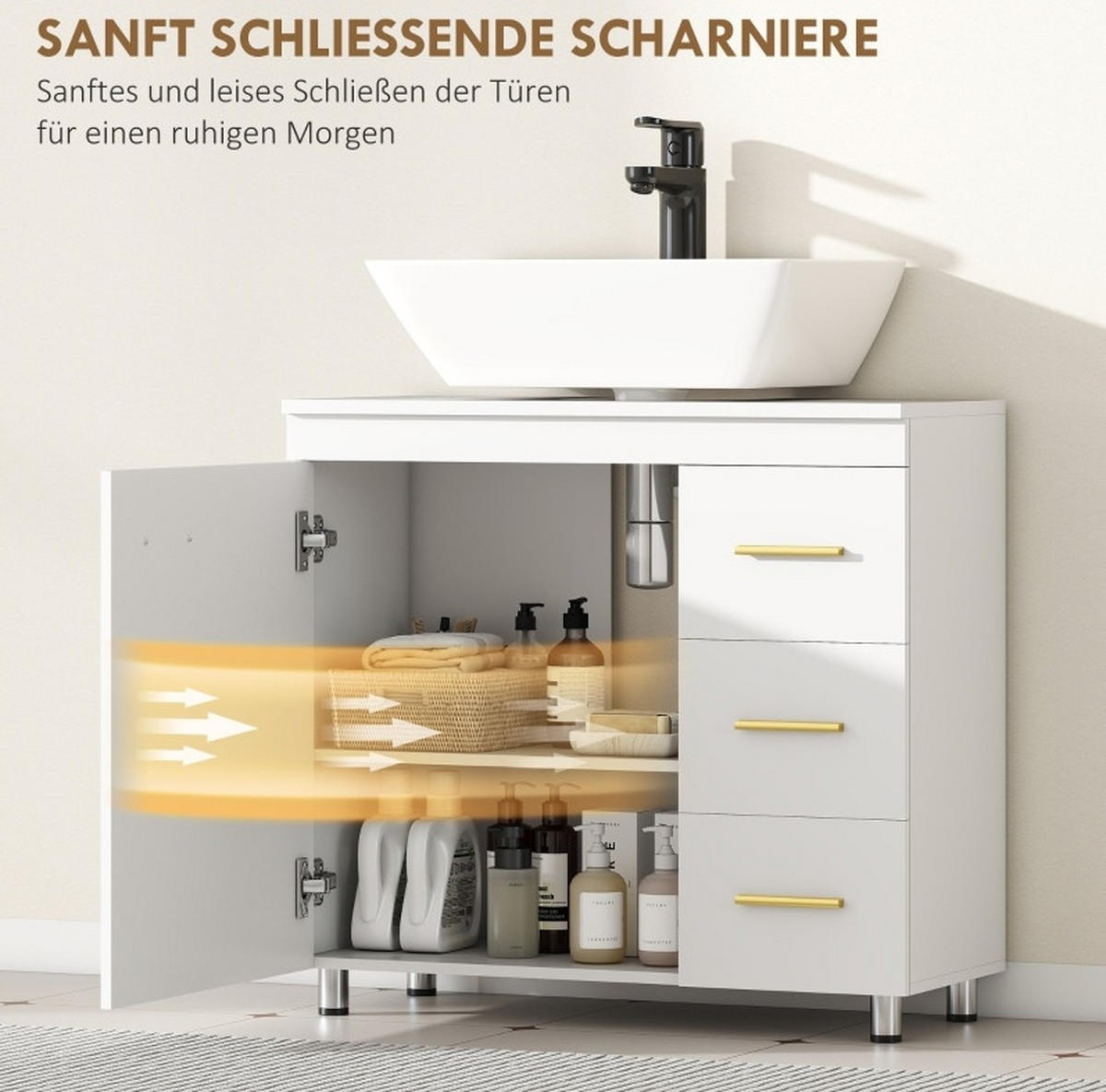 WASCHTISCHKOMBI 70/30/65 cm in Weiß mit 3 Schubladen & Soft-Close - Weiß, Holzwerkstoff (70/65/30cm) - BEAOK