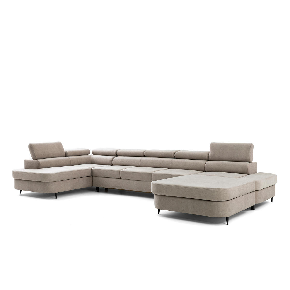 ECKSOFA U-Form PRIAM MAXI U Links mit Schlaffunktion 125x317 Velours Beige - Beige/Schwarz, Holz/Textil (203/91/400cm) - Muffo
