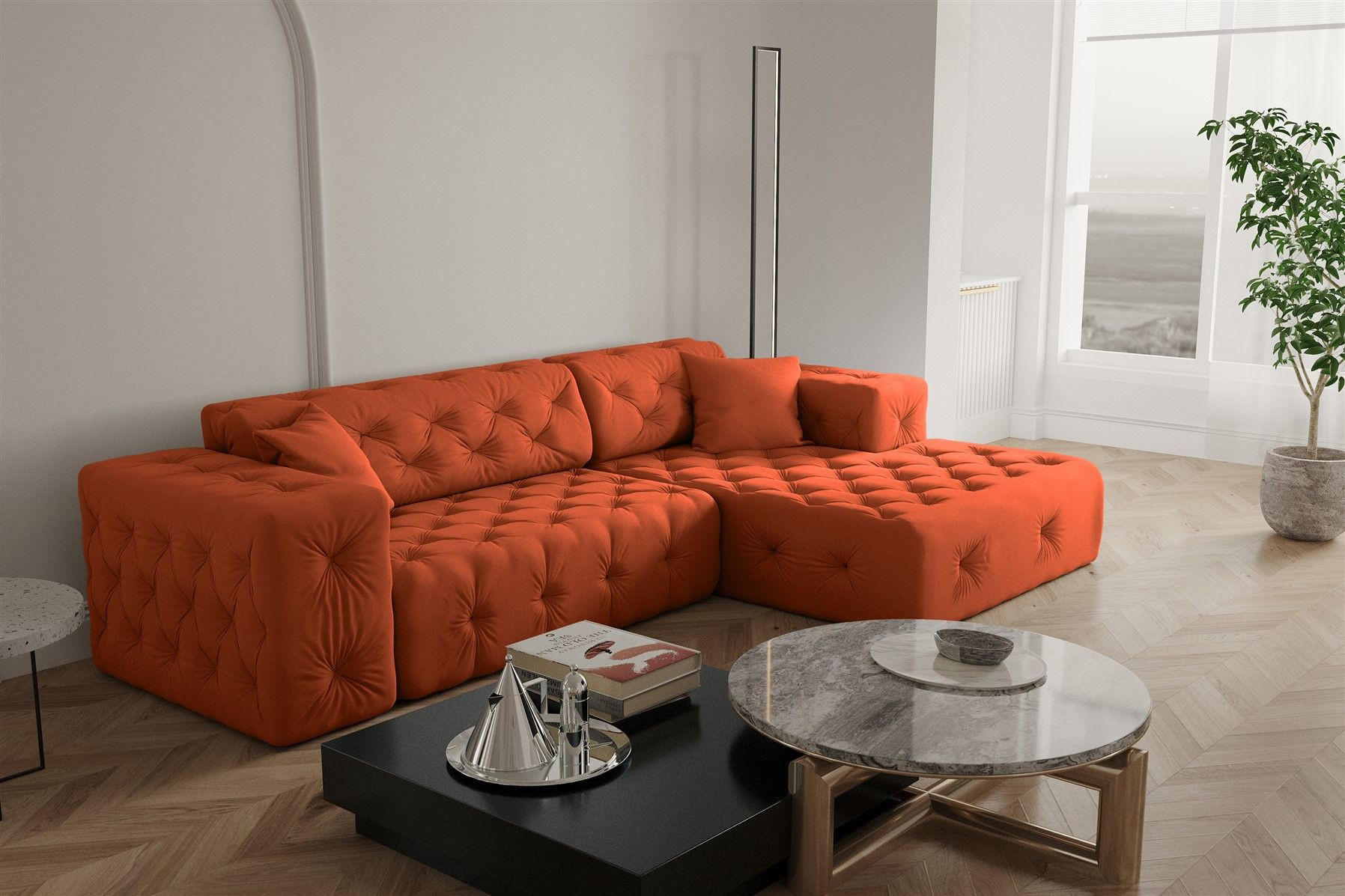 ECKSOFA Chantal - Orange, Holzwerkstoff/Textil (266/171cm) - Fun Möbel