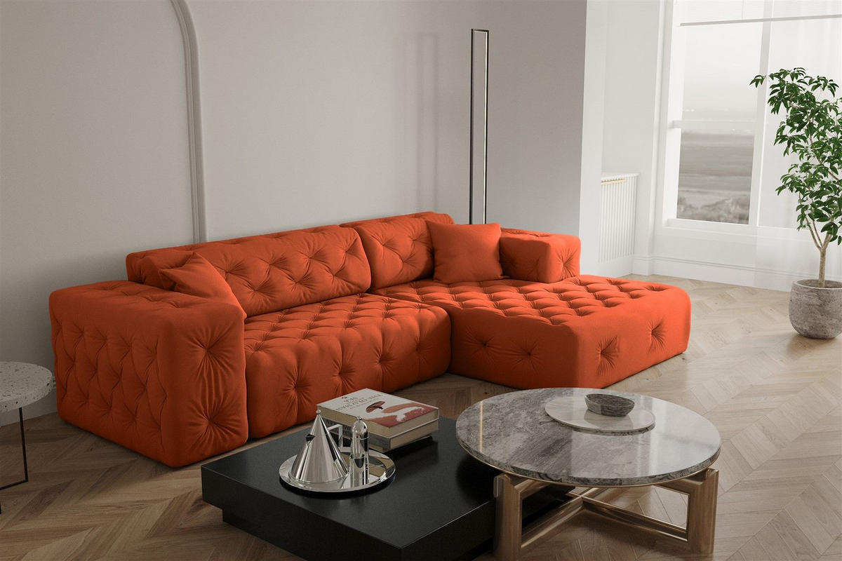 ECKSOFA Chantal - Orange, Holzwerkstoff/Textil (266/171cm) - Fun Möbel