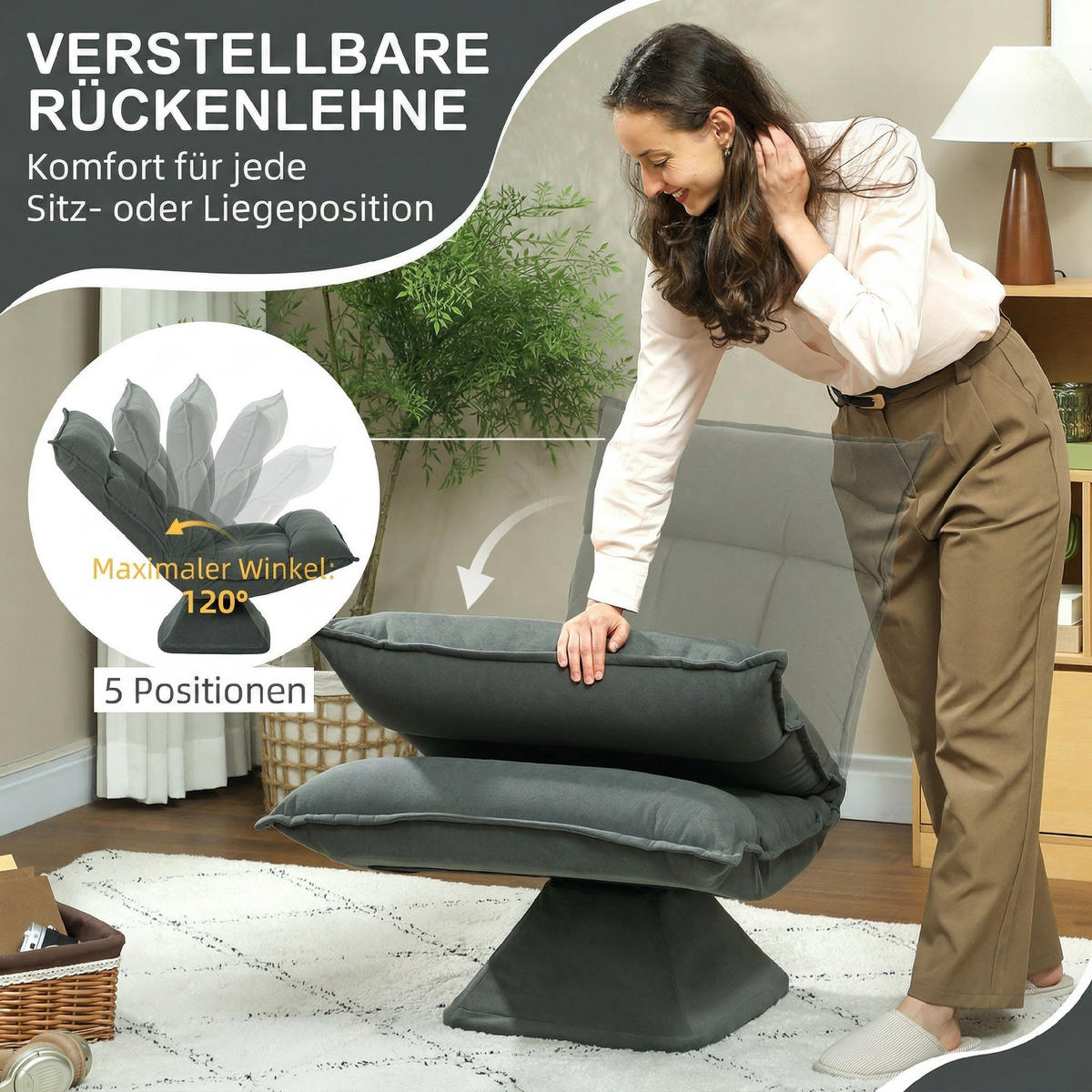 SCHLAFSESSEL DE-13545 Dunkelgrau - Dunkelgrau, Textil (62/95/70cm) - ComfortXL