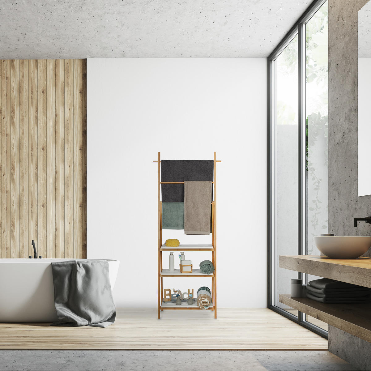 HANDTUCHHALTER - Hellbraun, Holz/Holzwerkstoff (50/150/30cm) - Relaxdays