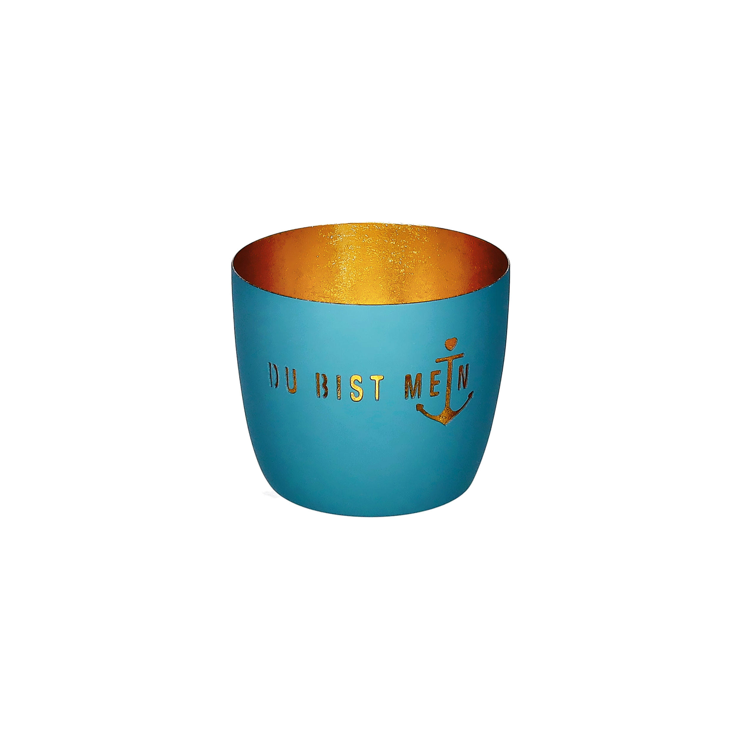 TEELICHTHALTER Madras M, Du bist mein Anker, Eisen, Powder Blue / Gold, H 8.5 cm - Blau, Metall (10cm) - Gift Company