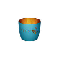 TEELICHTHALTER Madras M, Du bist mein Anker, Eisen, Powder Blue / Gold, H 8.5 cm - Blau, Metall (10cm) - Gift Company