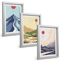 BILDER SET 3er Set - 20x30 cm Silberner Rahmen - Pastellfarbene Berge im Japandi-Stil - Silberfarben, Kunststoff (20/30cm) - TULUP