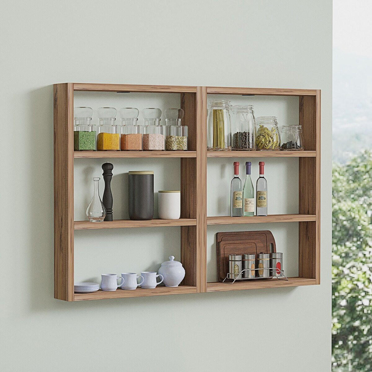 WANDREGAL mit 6 Ablagen - joy 84,6/9/60 cm - Beige, Holzwerkstoff (9/60/84.6cm) - Calicosy