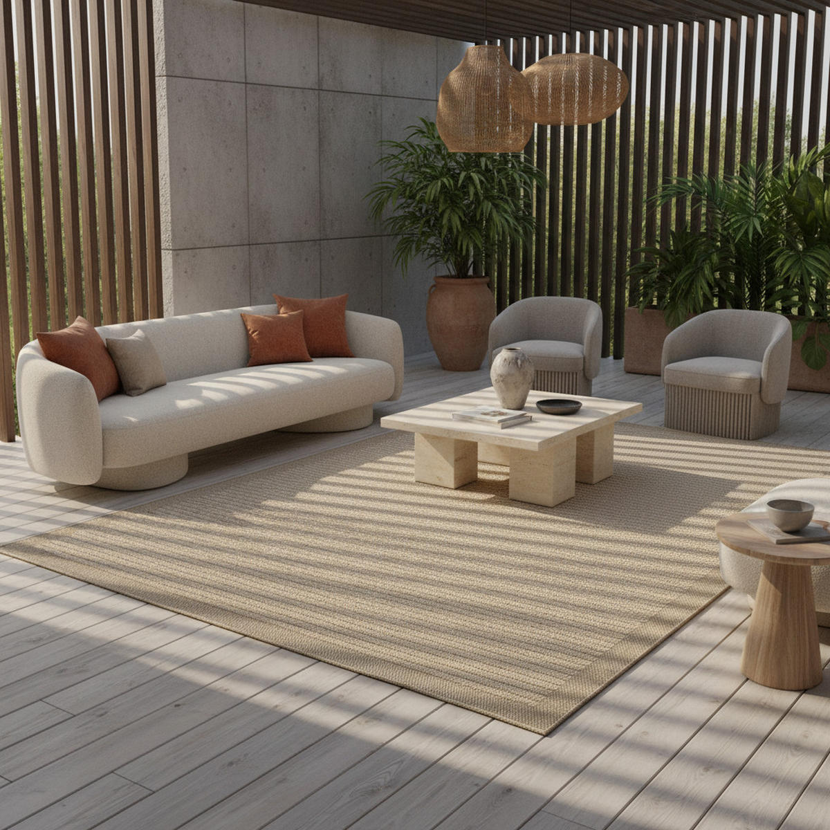 TEPPICH Outdoor Flachgewebe Uni-Farbe Polypropylen Balkon Beige Läufer 60x100 - Beige, Textil (60/100cm) - KADIMA DESIGN