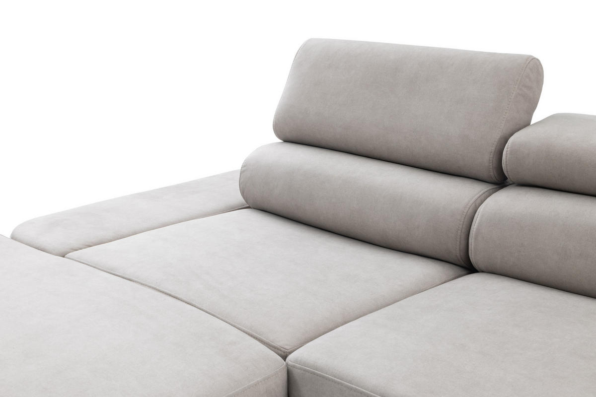 ECKSOFA U-Form PRIAM U Rechts mit Schlaffunktion 126x270 Velours Cream - Creme/Schwarz, Holz/Textil (350/91/203cm) - Muffo