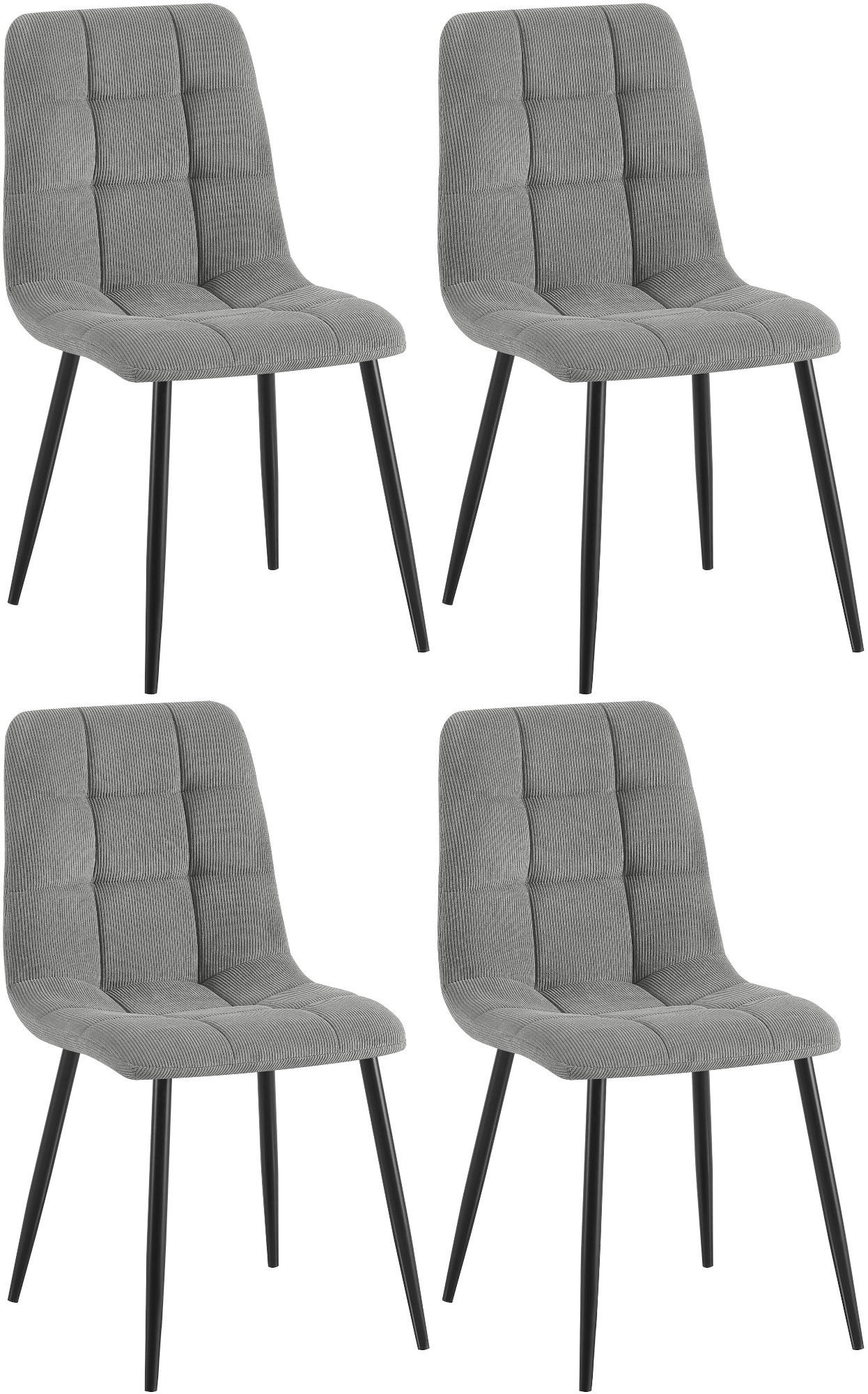 STUHL 4er Set Cord Grau - Schwarz/Grau, Textil/Metall (45/84/55cm) - CLP