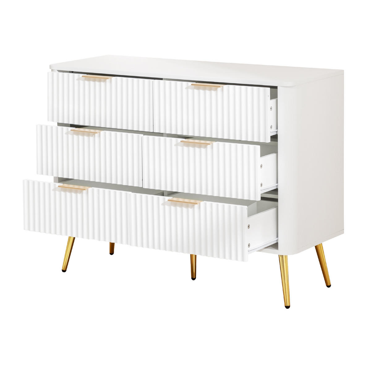 KOMMODE DE-38181 6 Schubladen mit Soft-Close und Metallgriffen Weiß - Weiß, Holzwerkstoff (105/80/40cm) - ComfortXL