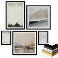 WANDBILDER 5er-Set - 50x50 cm & 20x30 cm & 40x60 cm Schwarzer Rahmen - Vögel, Steine, Pinselstriche, Verzierungen - Schwarz, Kunststoff (40/60cm) - ArtPrintCave