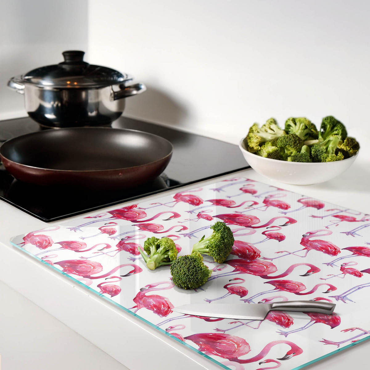 GLASPLATTE 60x52 cm Flamingos - Blau/Dunkelblau, Glas (60/0.4/52cm) - TULUP